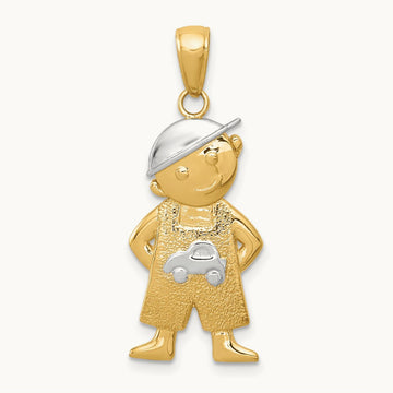 Boy w/Hands in Pockets Pendant, 14K with Rhodium