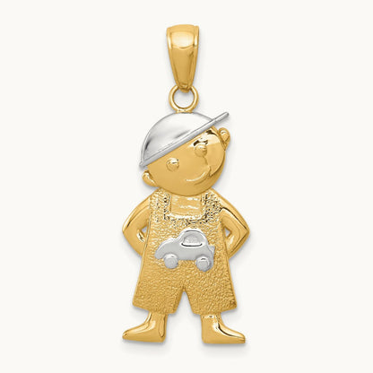 Boy w/Hands in Pockets Pendant, 14K with Rhodium