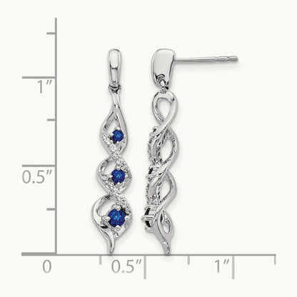 Diamond and Blue Sapphire Post Dangle Earrings, 14K White Gold