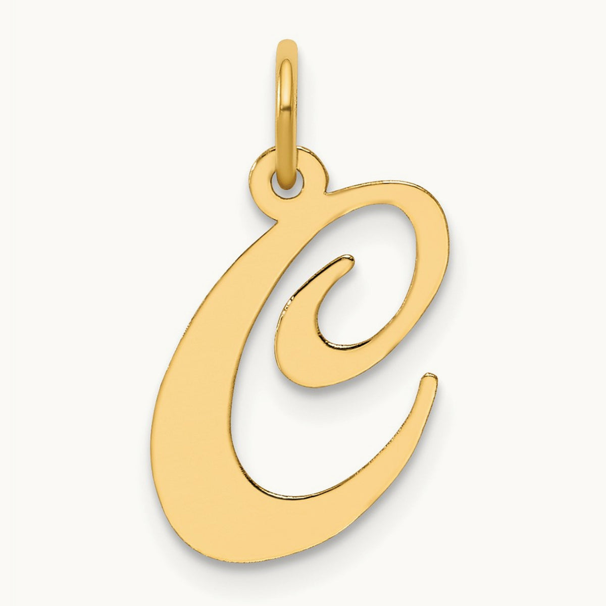 Medium Fancy Script Initial Charm — 14K Yellow Gold, C