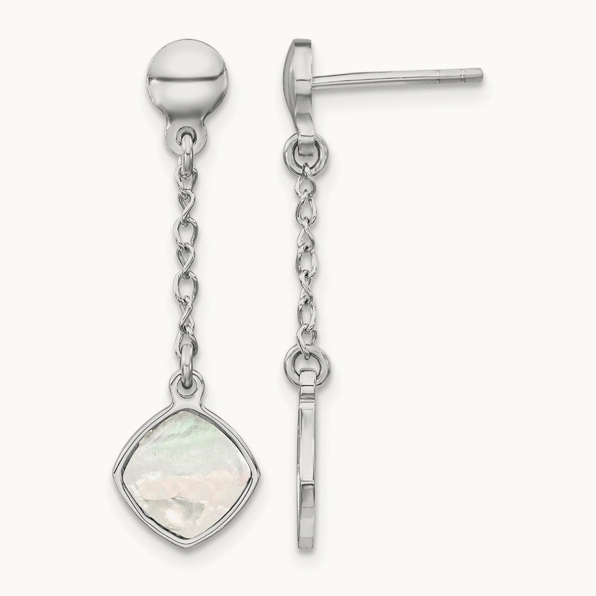 Rhodium-plated Mother of Pearl Post Dangle Earring, Sterling Silver — Leslie's