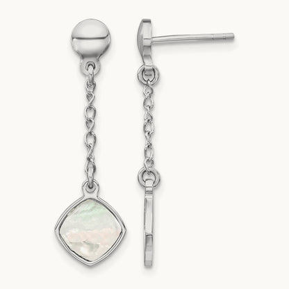 Rhodium-plated Mother of Pearl Post Dangle Earring, Sterling Silver — Leslie's