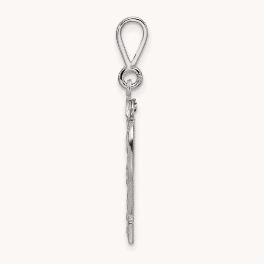 Large Brushed Diamond-cut Number 32 Charm, 14K White Gold