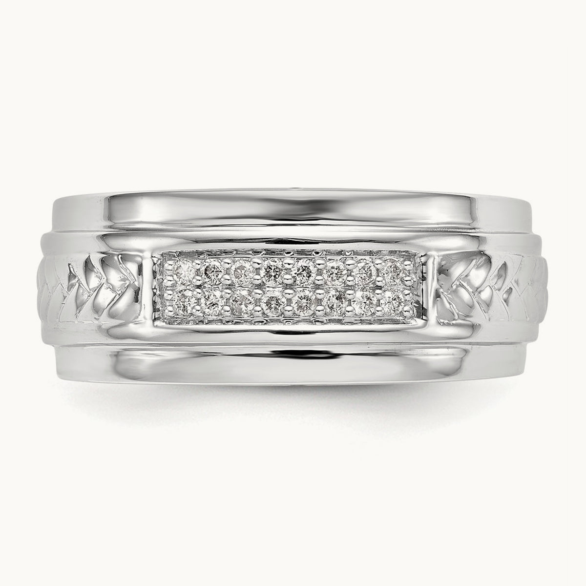 Diamond Trio Men's Wedding Band, 14K White Gold