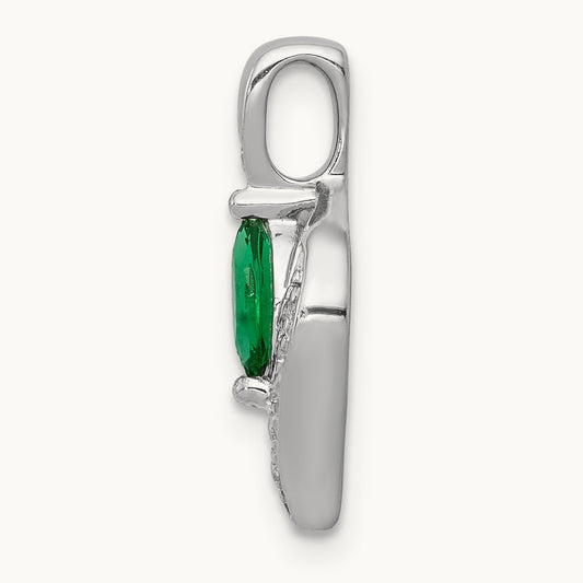 Diamond and Marquise Emerald Pendant — 14K White Gold, 0.039 ct