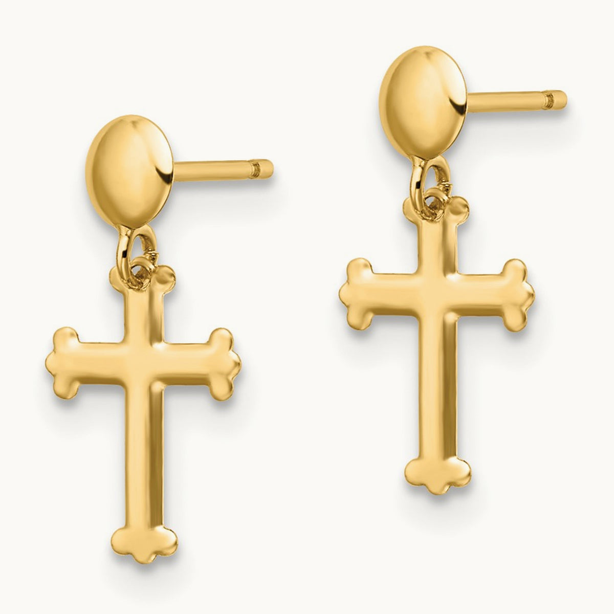 Polished Cross Post Dangle Earrings — 14K Yellow Gold