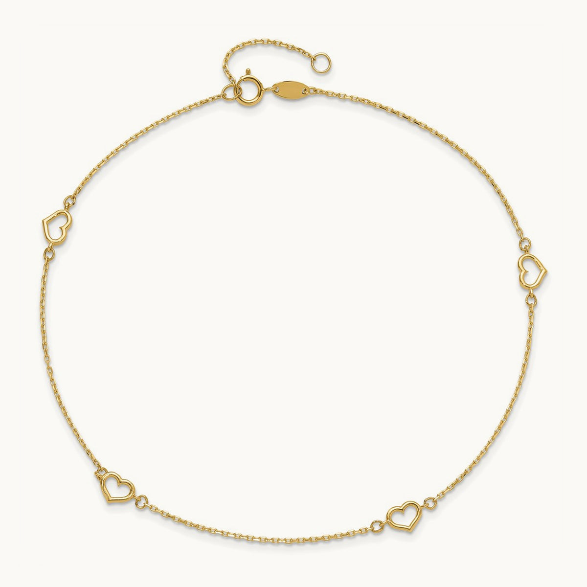 Heart 10in Plus 1in ext. Anklet, 14K