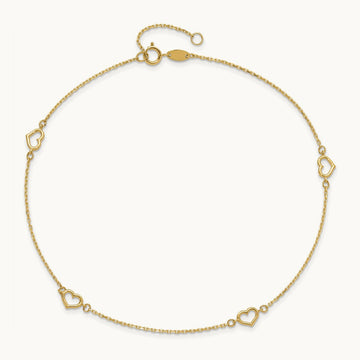 Heart 10in Plus 1in ext. Anklet, 14K