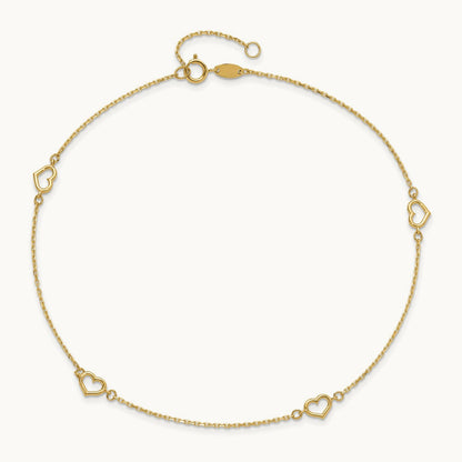 Heart 10in Plus 1in ext. Anklet, 14K