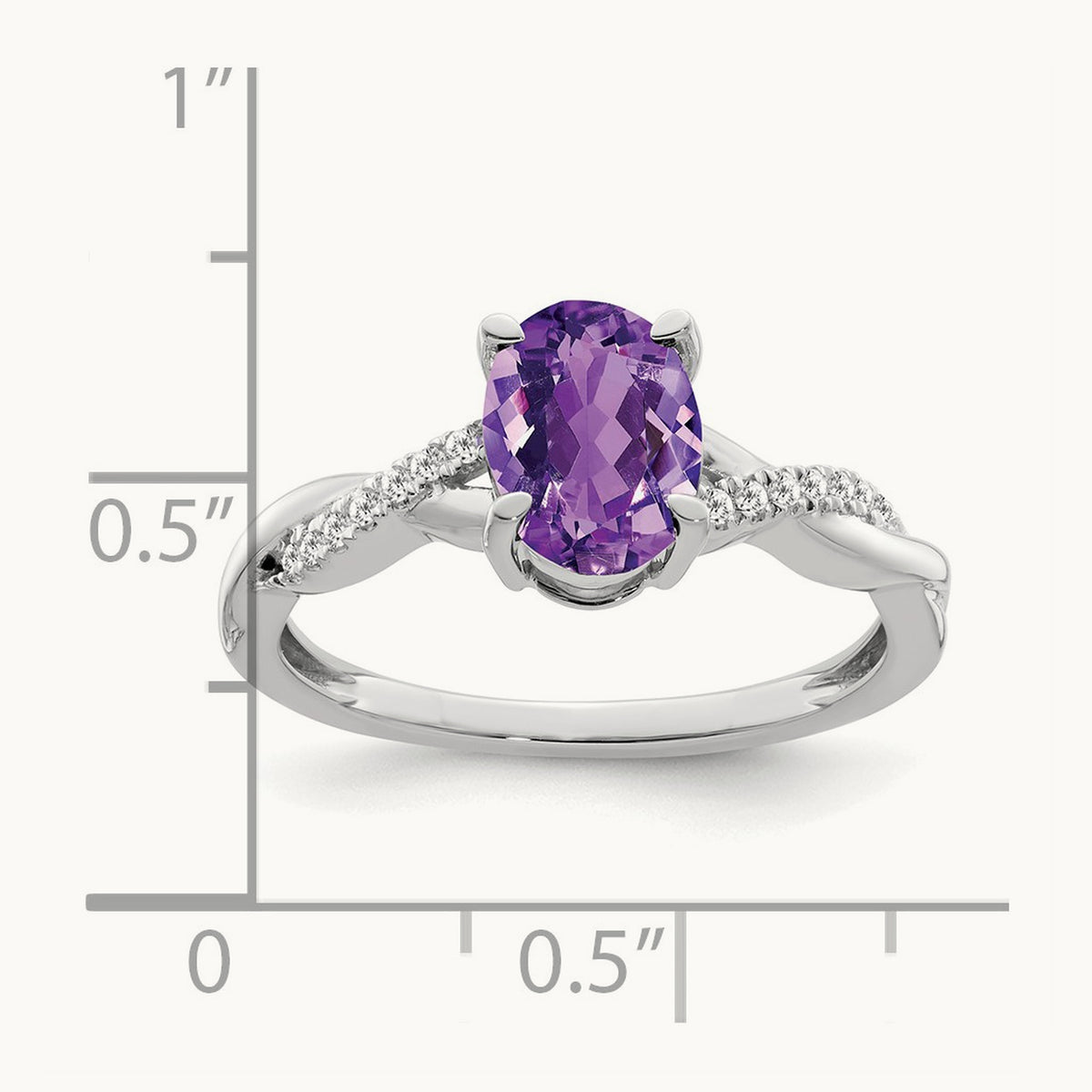 Oval Amethyst and Diamond Ring — 14K White Gold, 0.07 ct, 7