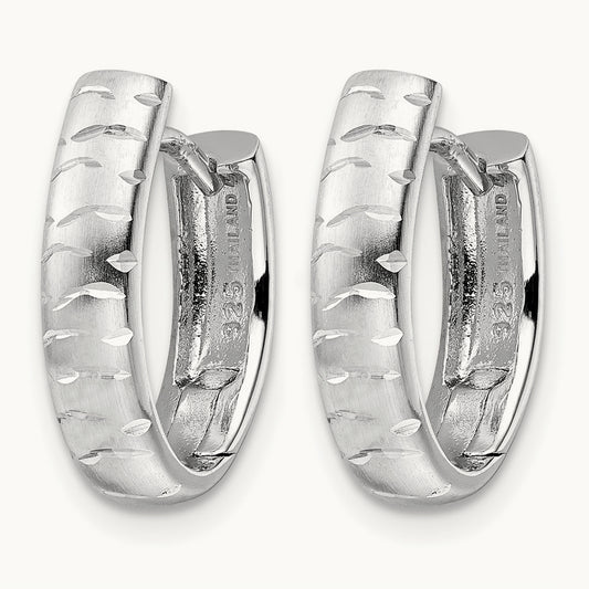 Rhod-plated D/C Brushed Oval Hoop Earrings, Sterling Silver — Leslie's