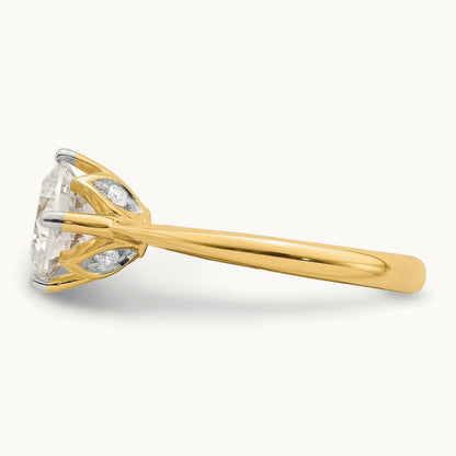 Polish 2ct Cushion Leaf Design Semi-Mount Dia Ring, 14K
