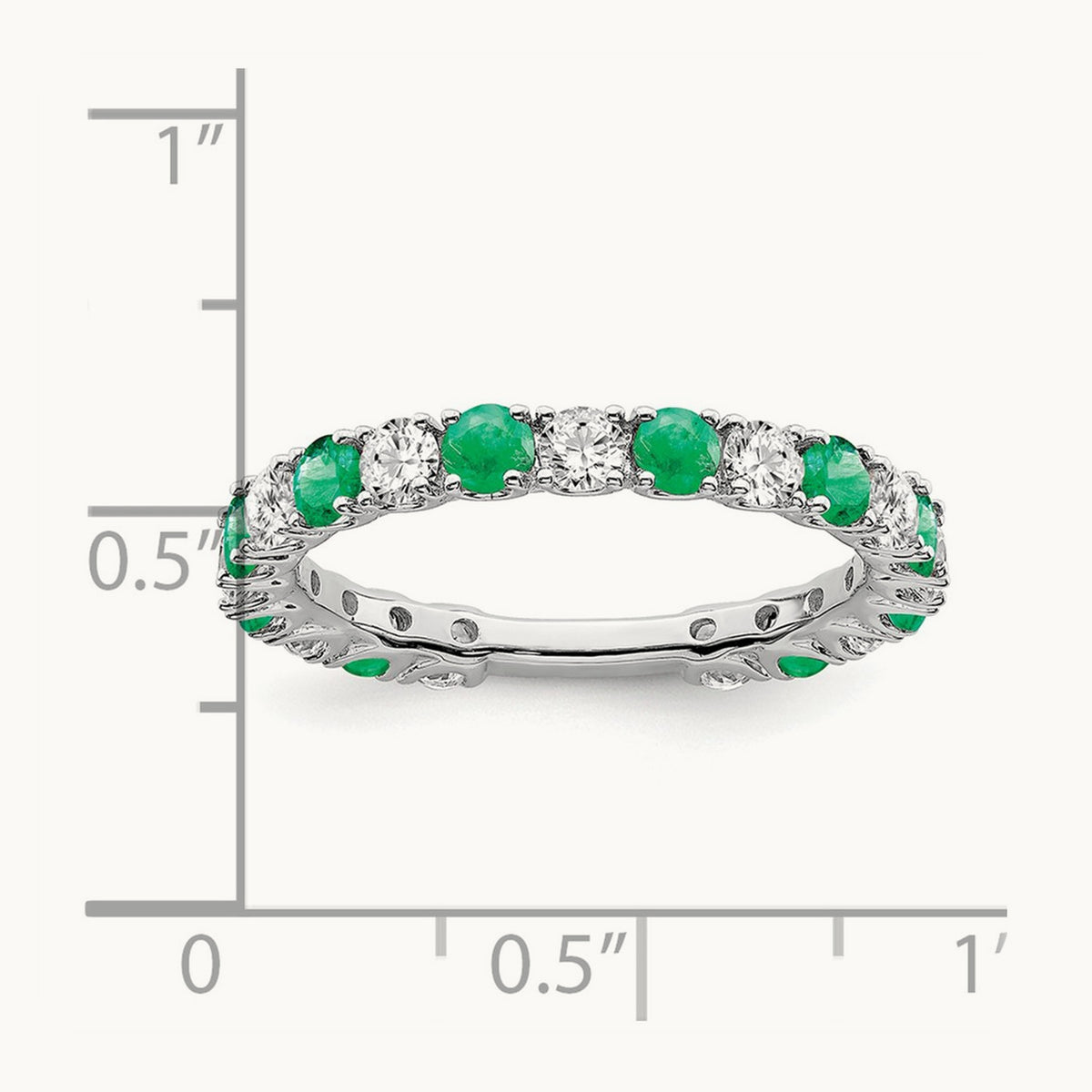 Created Emerald and Diamond Band, 14K White Gold