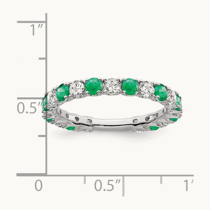 Created Emerald and Diamond Band, 14K White Gold