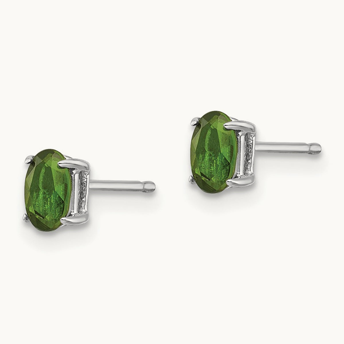 Green Tourmaline Earrings, 14K White Gold