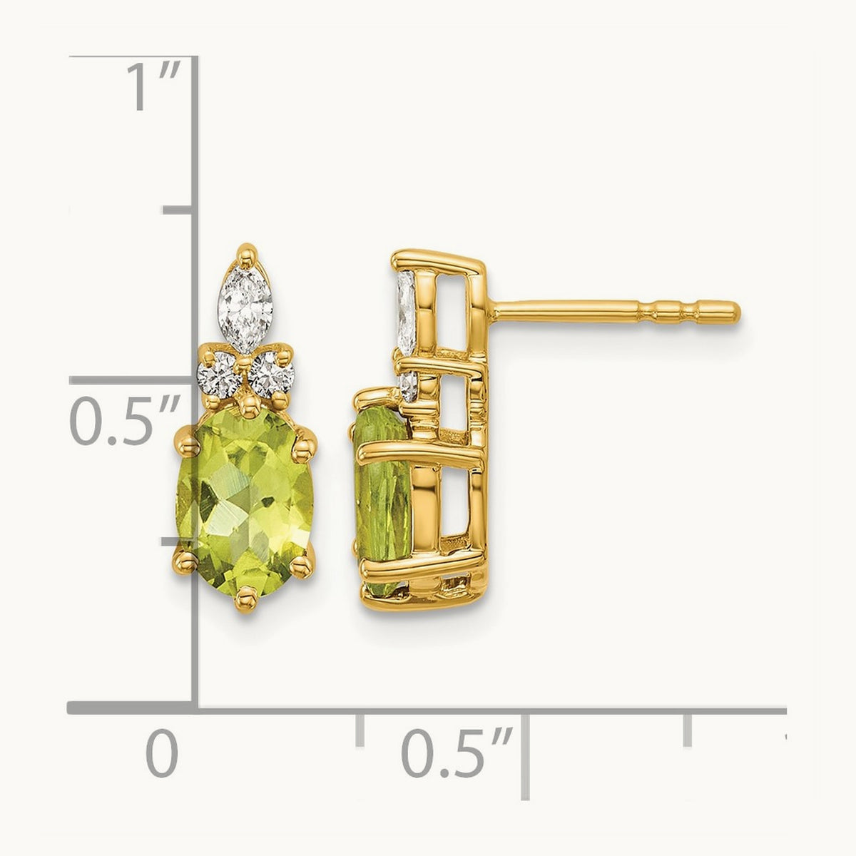Diamond and Peridot Post Earrings — 14K Yellow Gold