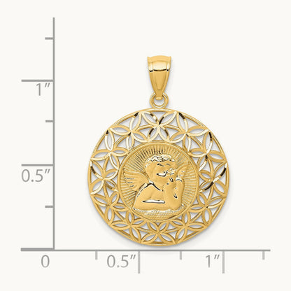 Polished Angel D/C Medal Pendant, 14K Gold