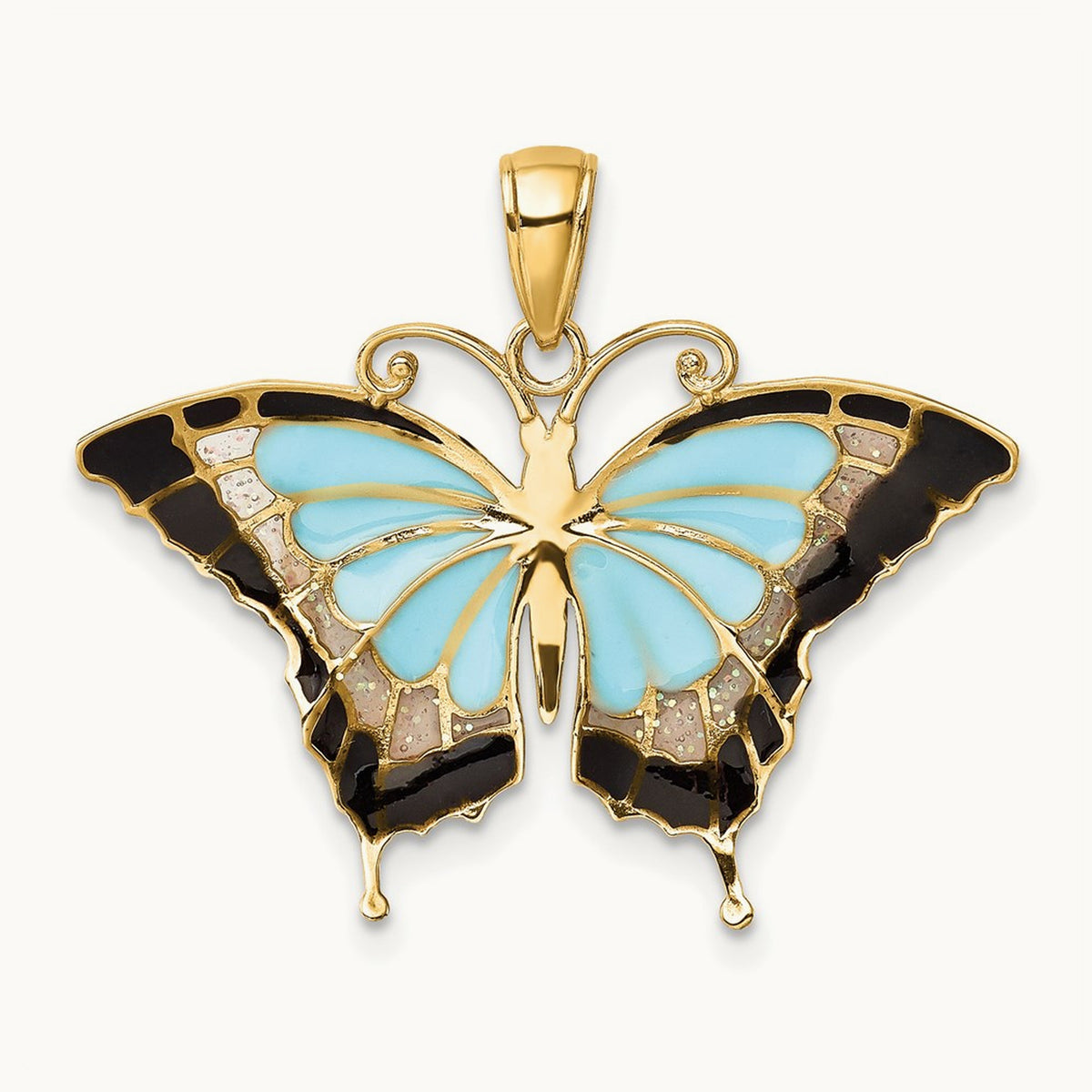 Enameled Butterfly Pendant, 14K