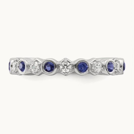 Polished Diamond and Sapphire Fashion Ring, 14K White Gold
