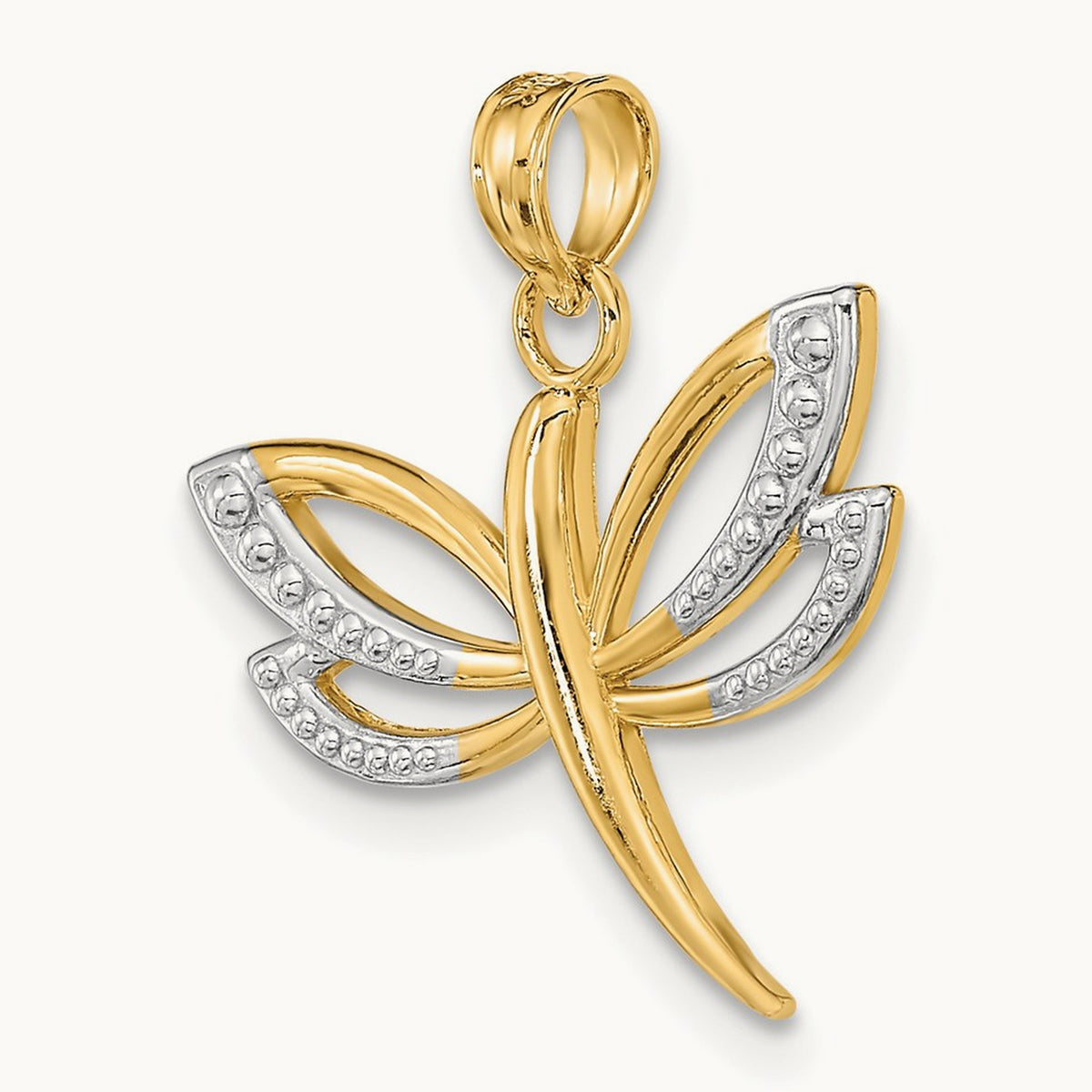 w/Rhodium Textured Dragonfly Charm, 14K