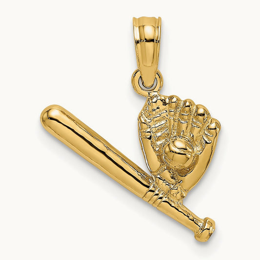 Baseball, Bat and Glove Charm, 14K