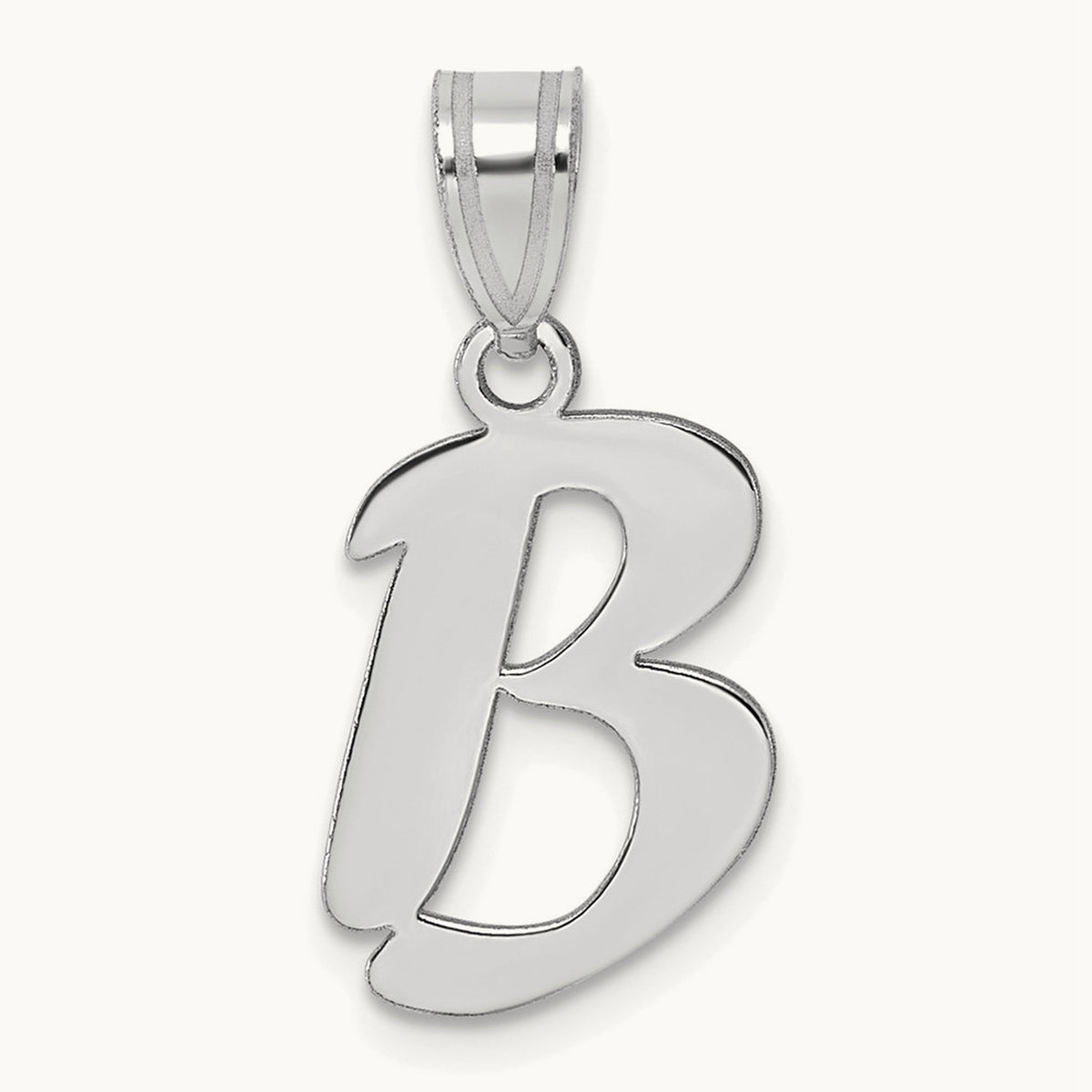 Polished Script Initial Pendant — 14K White Gold, B
