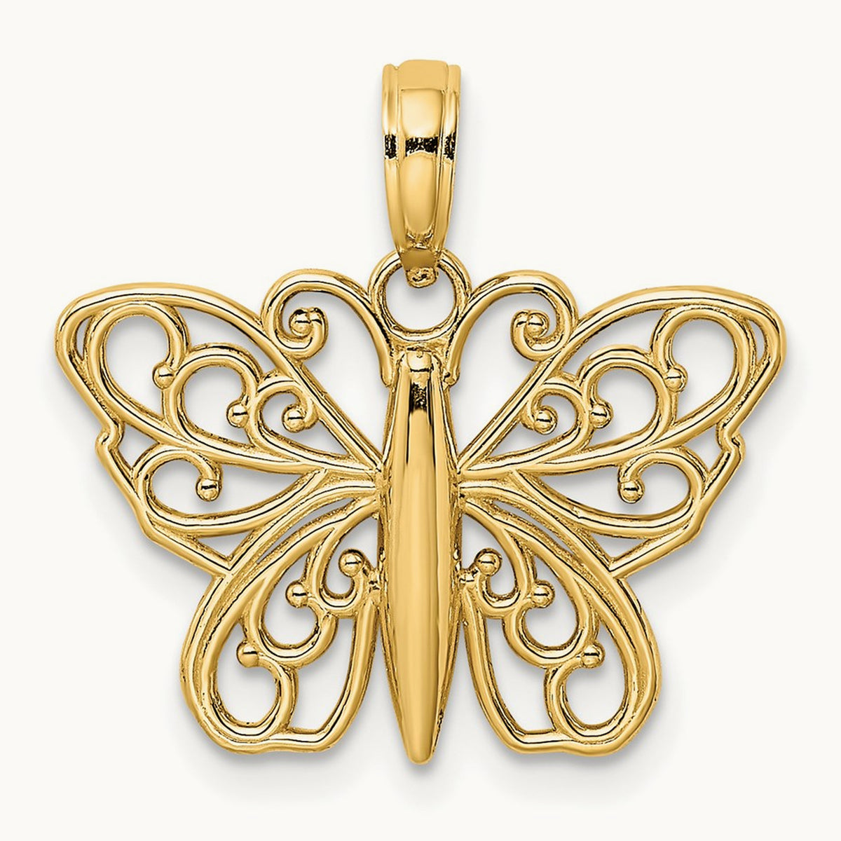 Filigree Butterfly Charm — 14K Yellow Gold