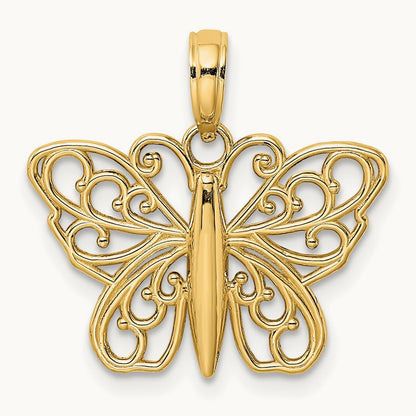 Filigree Butterfly Charm — 14K Yellow Gold