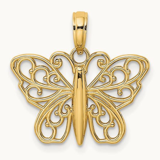 Filigree Butterfly Charm — 14K Yellow Gold