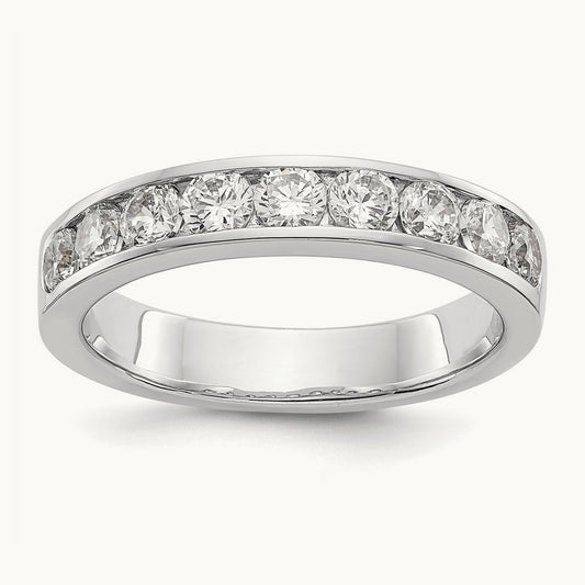 9-Stone Diamond Channel Band, 14K White Gold