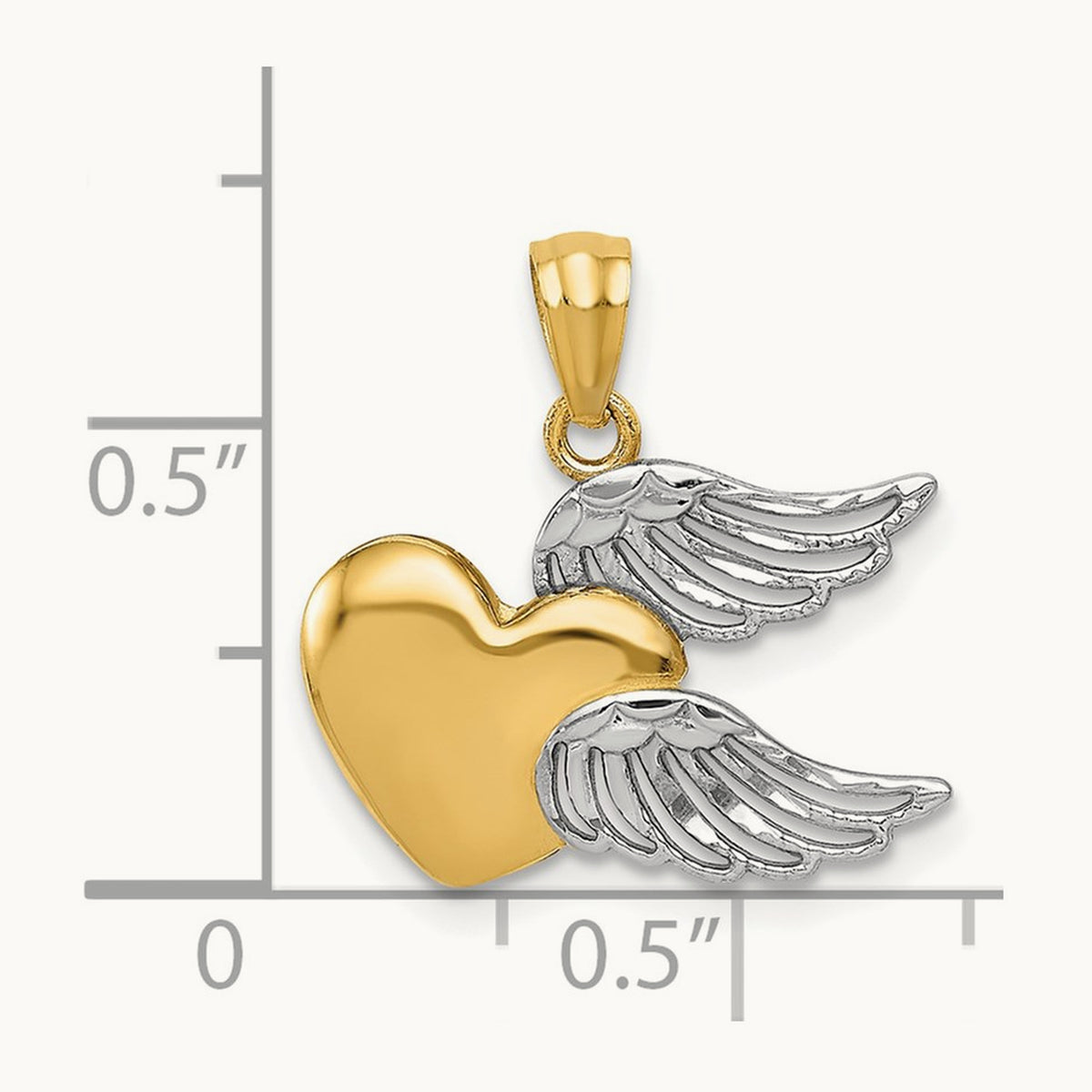 Polished Heart w/ Wings Pendant, 14K with White Rhodium
