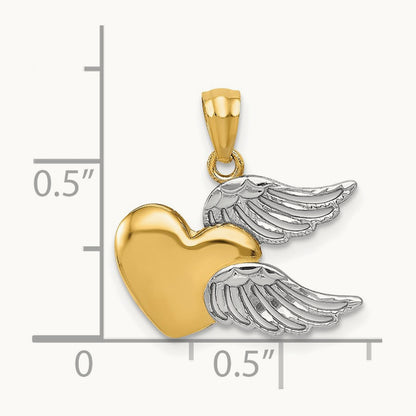Polished Heart w/ Wings Pendant, 14K with White Rhodium