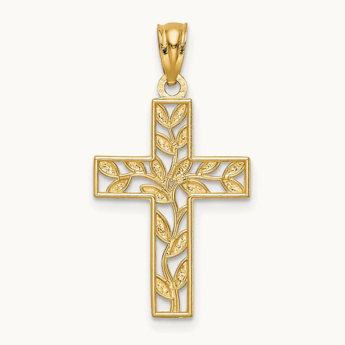 Leaf Cross Pendant, 14K