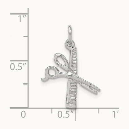 Satin Diamond-cut Comb and Scissors Charm, 14K White Gold