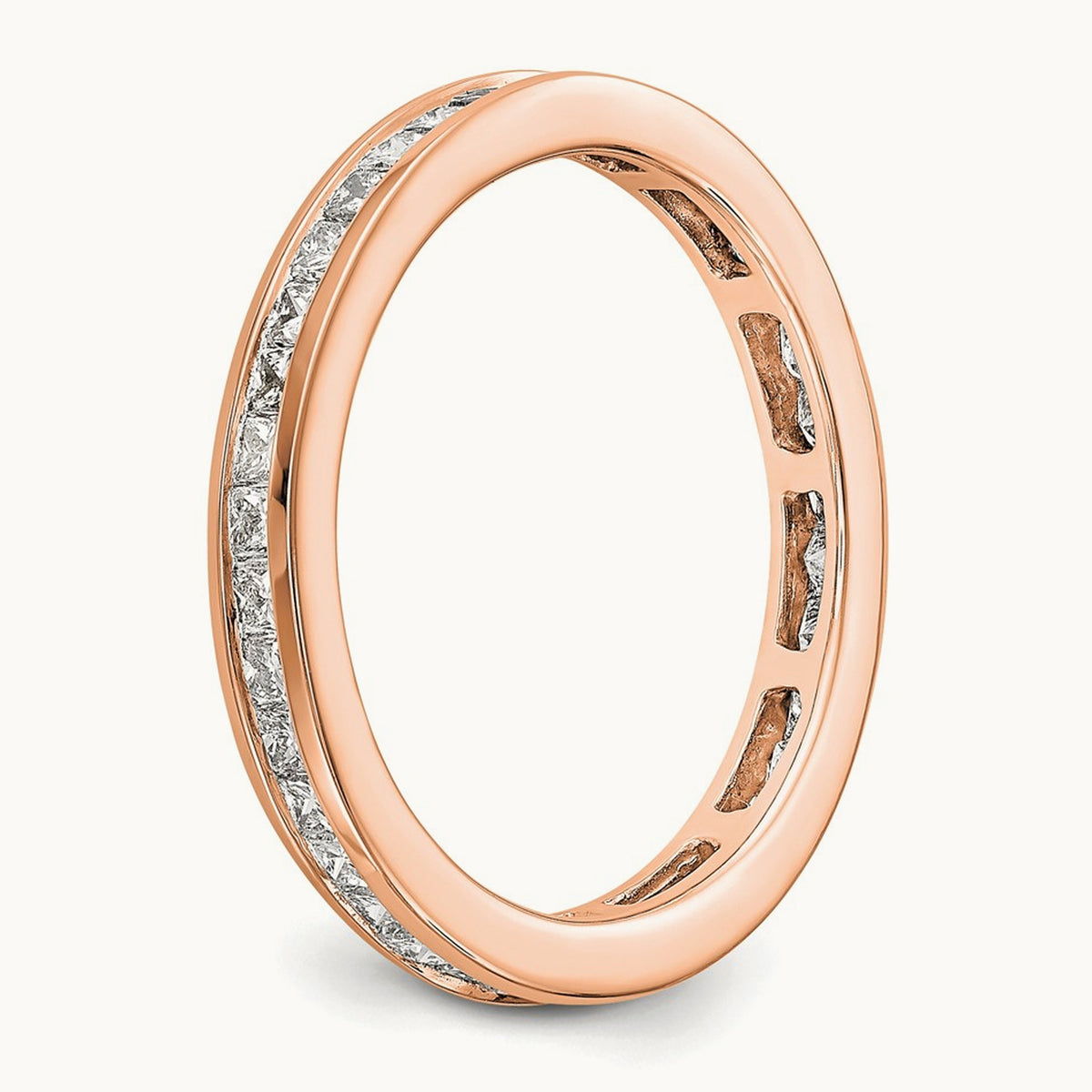 Polished 1ct Princess Channel Set Diamond Eternity Band, 14K Gold in 14K Rose Gold