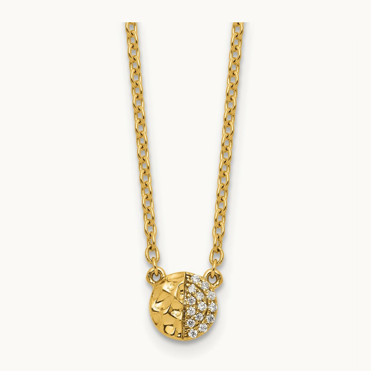 Polished and Hammered Diamond Disk Necklace, 14K