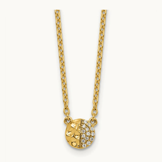 Polished and Hammered Diamond Disk Necklace, 14K