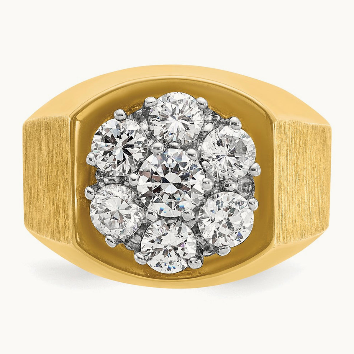 14ktt IBGoodman Men's Polished & Satin Round Diamond Cluster Ring