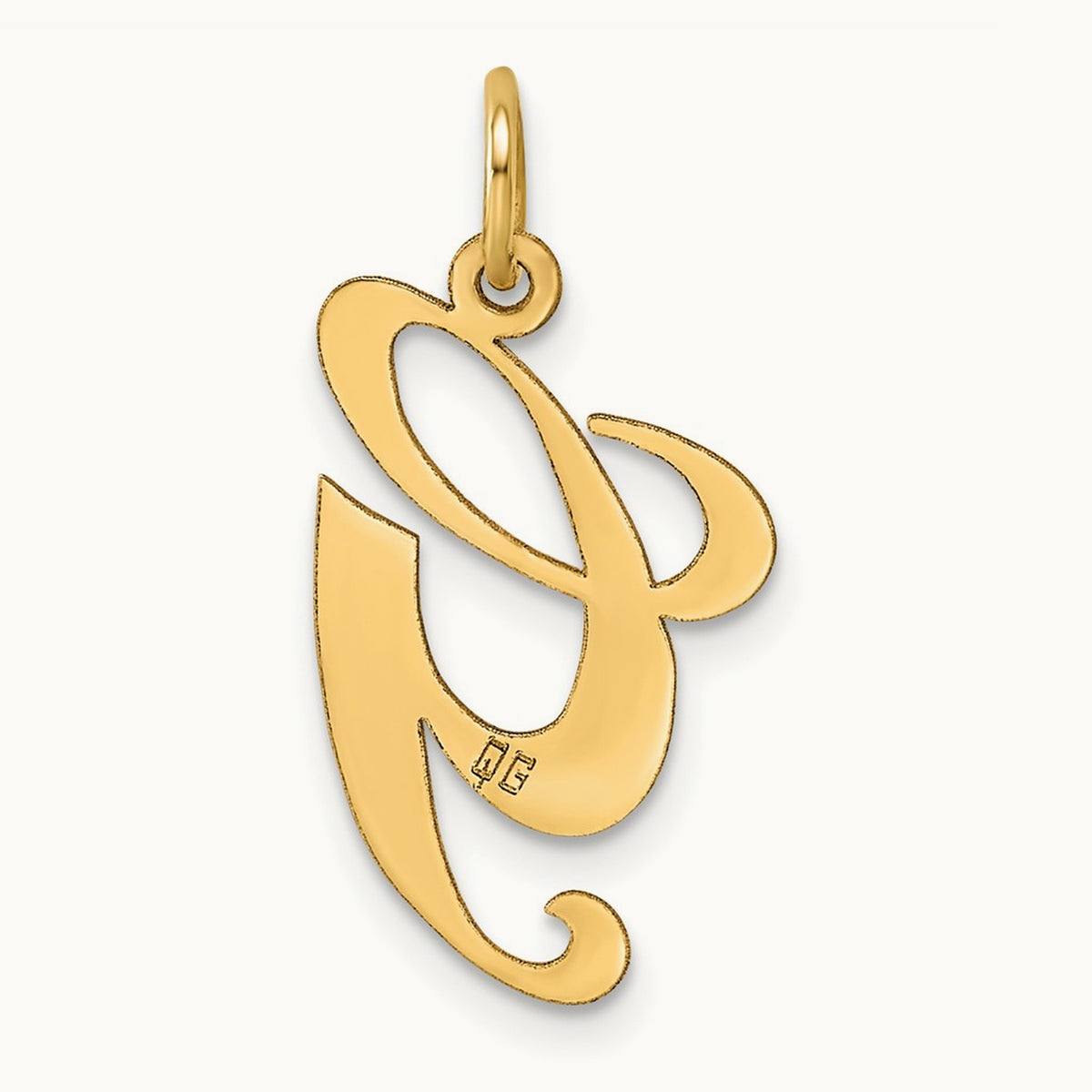 Large Fancy Script Initial Charm — 14K Yellow Gold, G