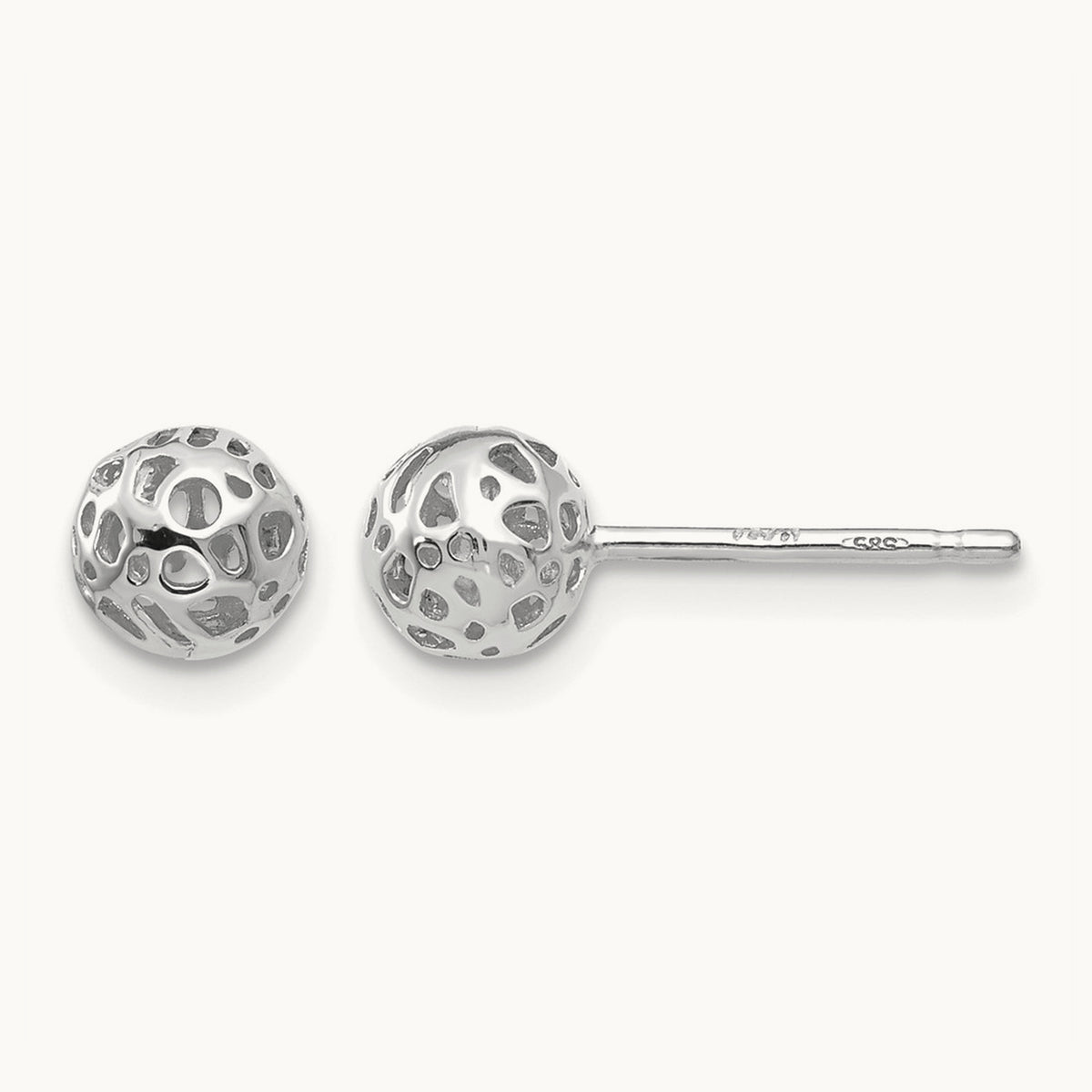 Small Fancy Ball Post Earrings — 14K White Gold