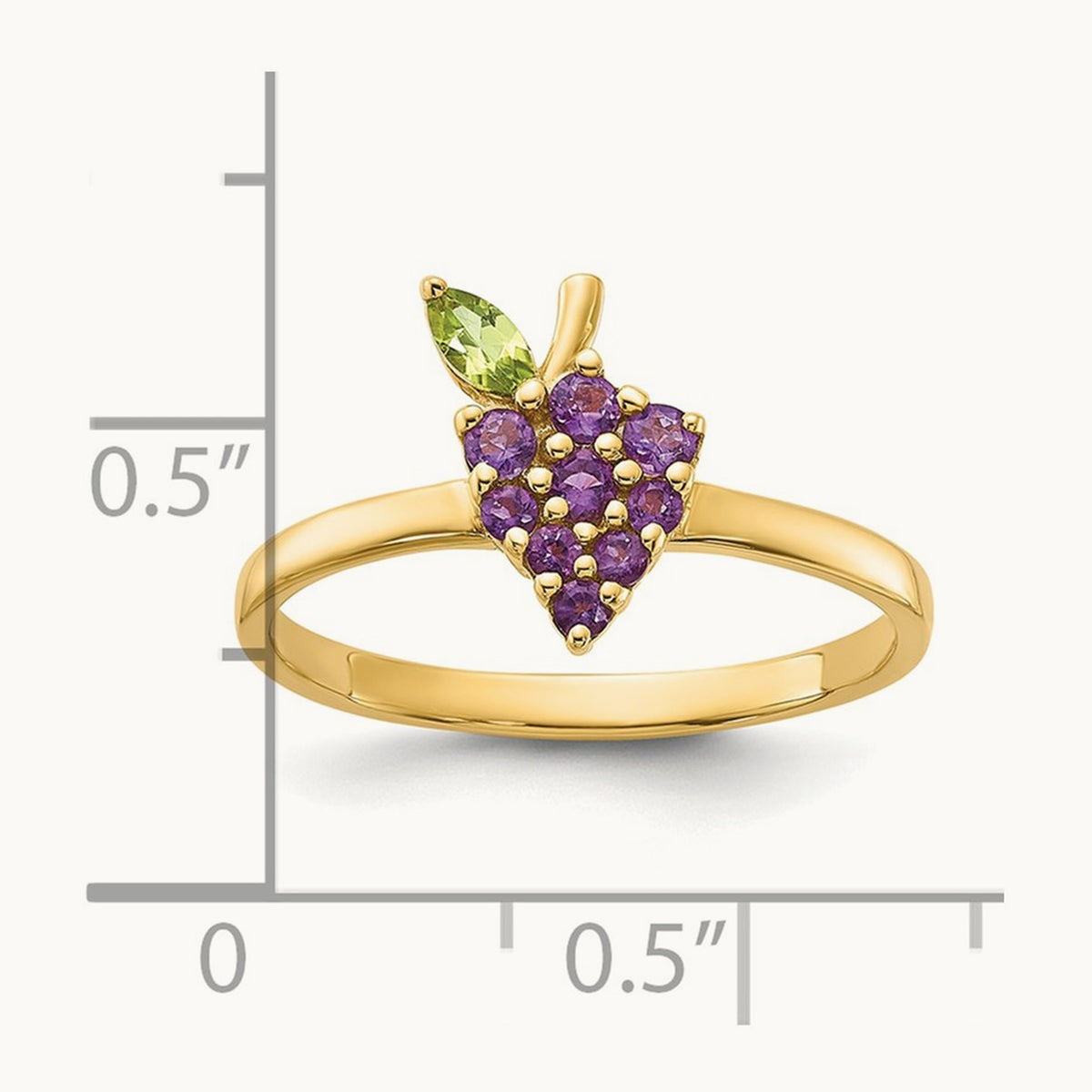 Amethyst and Peridot Grape Ring, 14K Gold