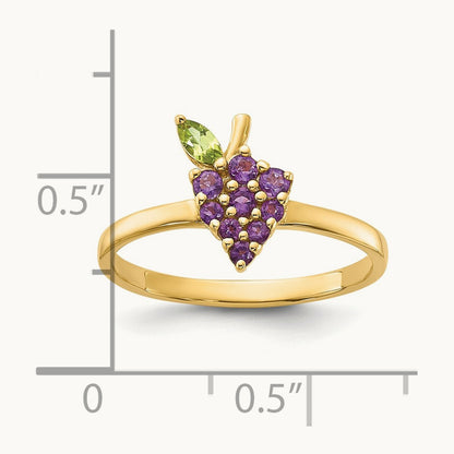 Amethyst and Peridot Grape Ring, 14K Gold