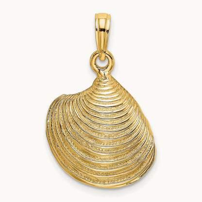3-D Textured Clam Shell Charm, 14K