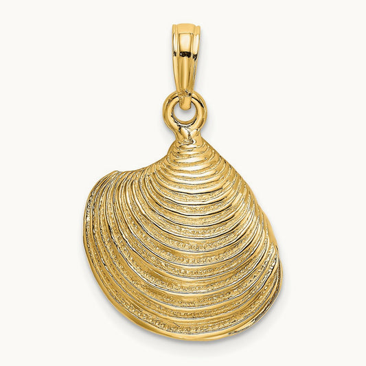 3-D Textured Clam Shell Charm, 14K