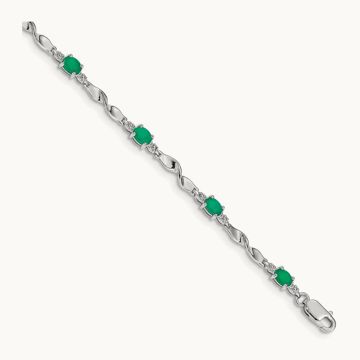 Diamond and Emerald Bracelet, 14K White Gold