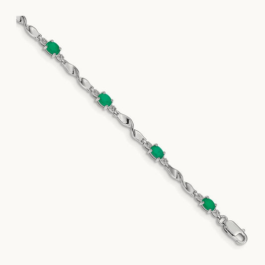 Diamond and Emerald Bracelet, 14K White Gold