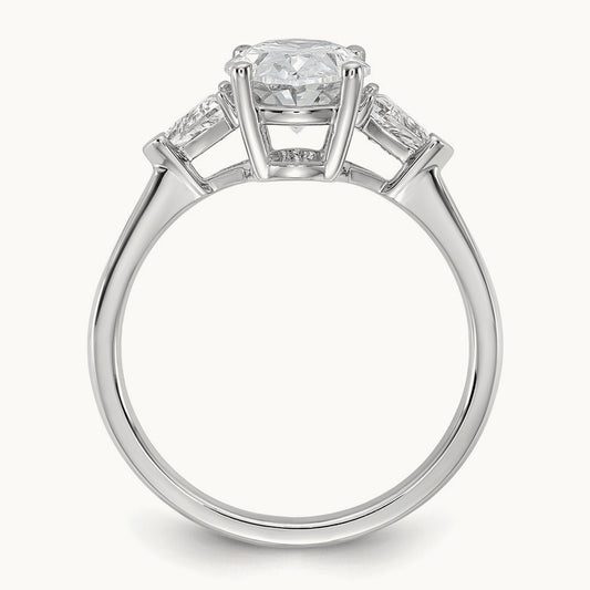 1/2ct Lab Grown Dia VS/SI+ G+ Trillion&2ct Oval Semi 3 Stone Eng Ring, 14K White Gold