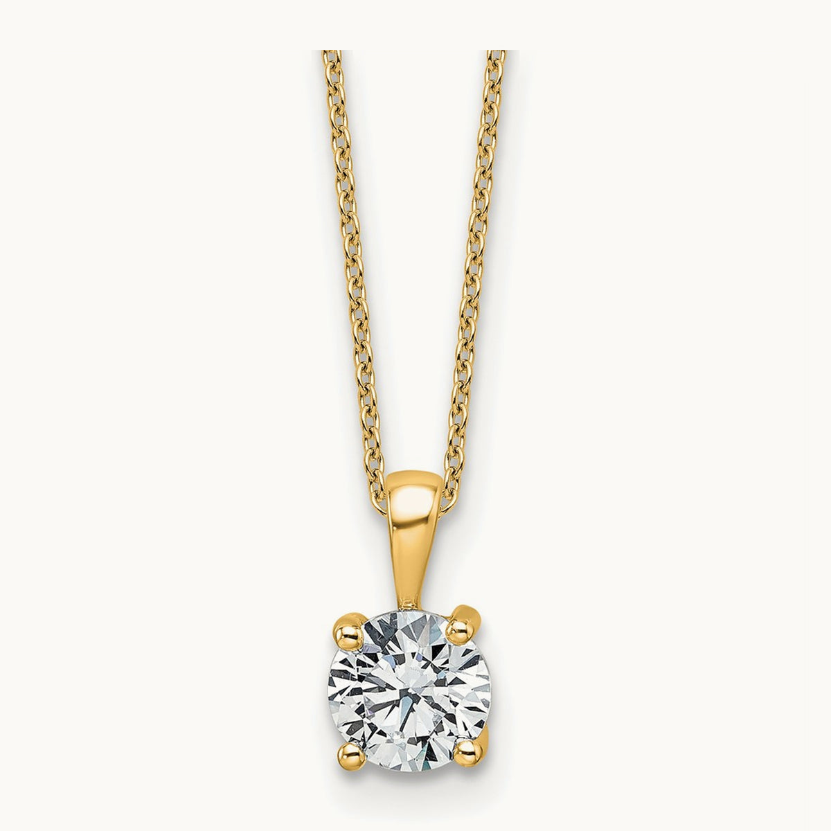 Four-Prong Pendant Necklace, 0.50-2.00 ct tw Lab-Grown Diamond — 1 ct, 14K Yellow Gold