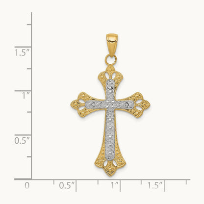 w/Rhodium Textured Cross Pendant, 14K