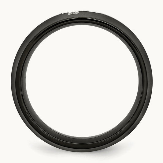 Polished Black IP-plated 2pt Diamond Cross Band, 8mm, Stainless Steel
